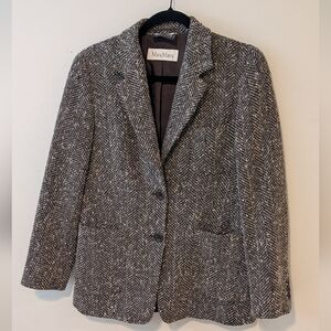 MaxMara Women's Black and White Herringbone Blazer